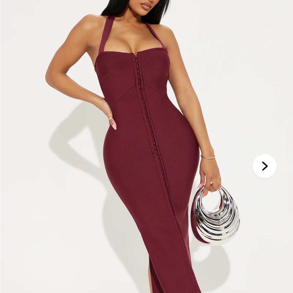 Fashion Nova Elegant Burgundy Halter Dress